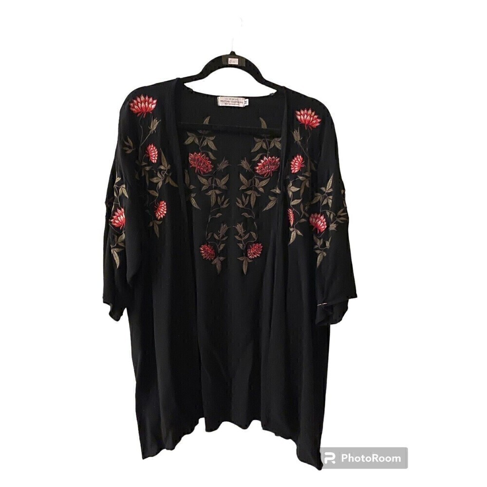 Nectar Clothing Black Floral Short Duster Sz.M